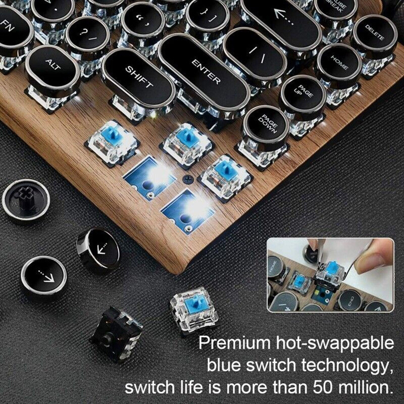 Retro Typewriter Keyboard Wireless Bluetooth Mechanical Keyboards 83 Keys NEW