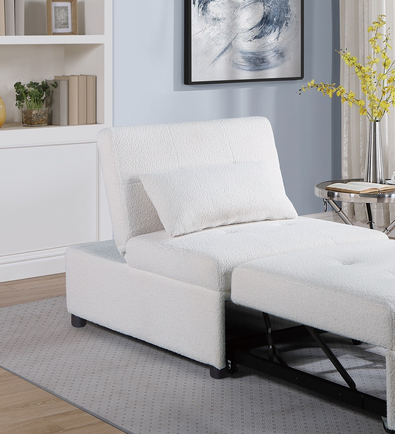 Contemporary White Color Sleeper Sofa Chair Pillow Plush Tufted Seat 1pc Convert