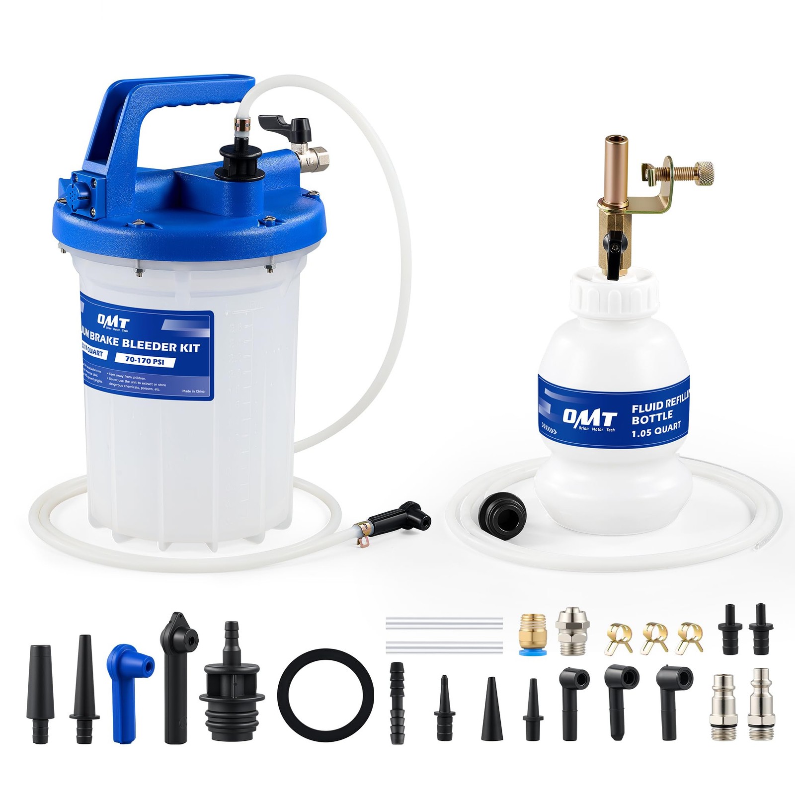 OMT 3L Vacuum Brake Bleeder Kit, 3.2 qt Standard Set, Blue, White