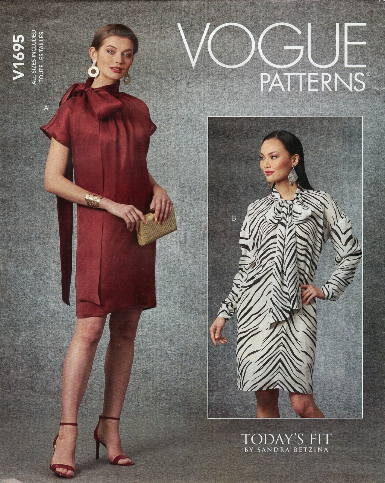 Vogue V1695 Drop Shoulder Shift Dress w Collar Extending Ties OSZ UNCUT Pattern