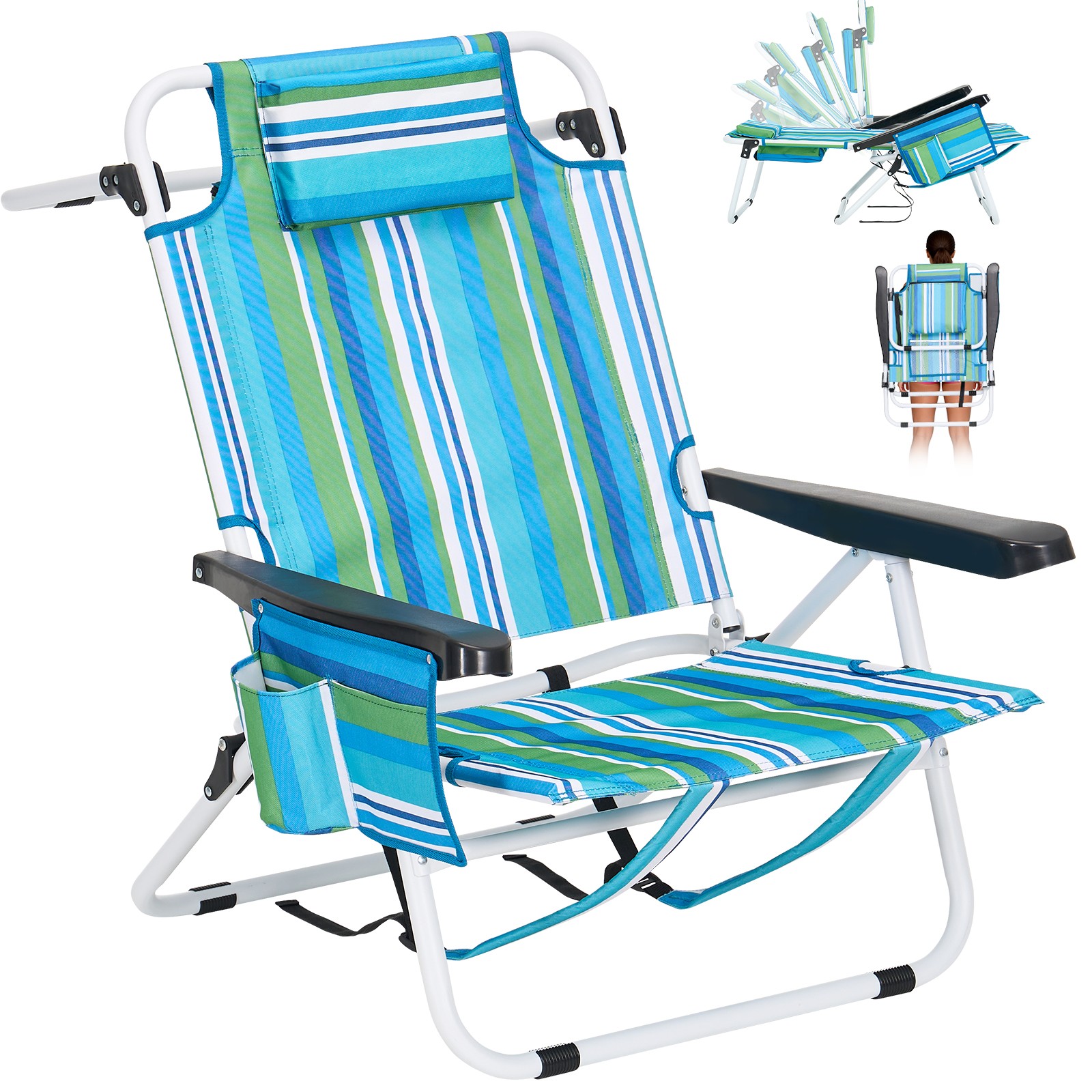 Docred Portable Folding Tanning Chair: 5 Reclining Settings, Cooler & Cup Holder