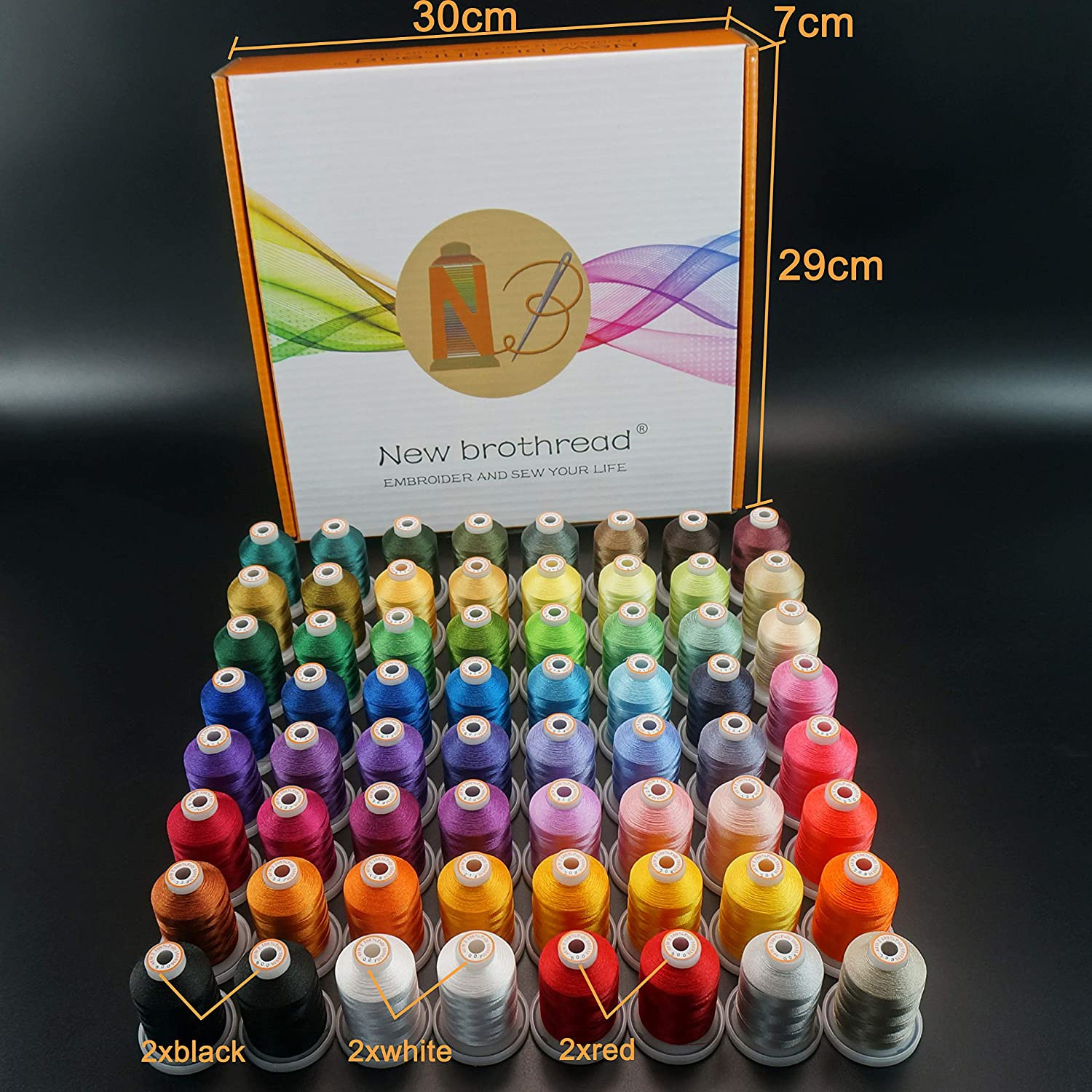 60WT Bobbin Thread Set (Black+White) & 64 Spools 1000M Polyester Thread Kit