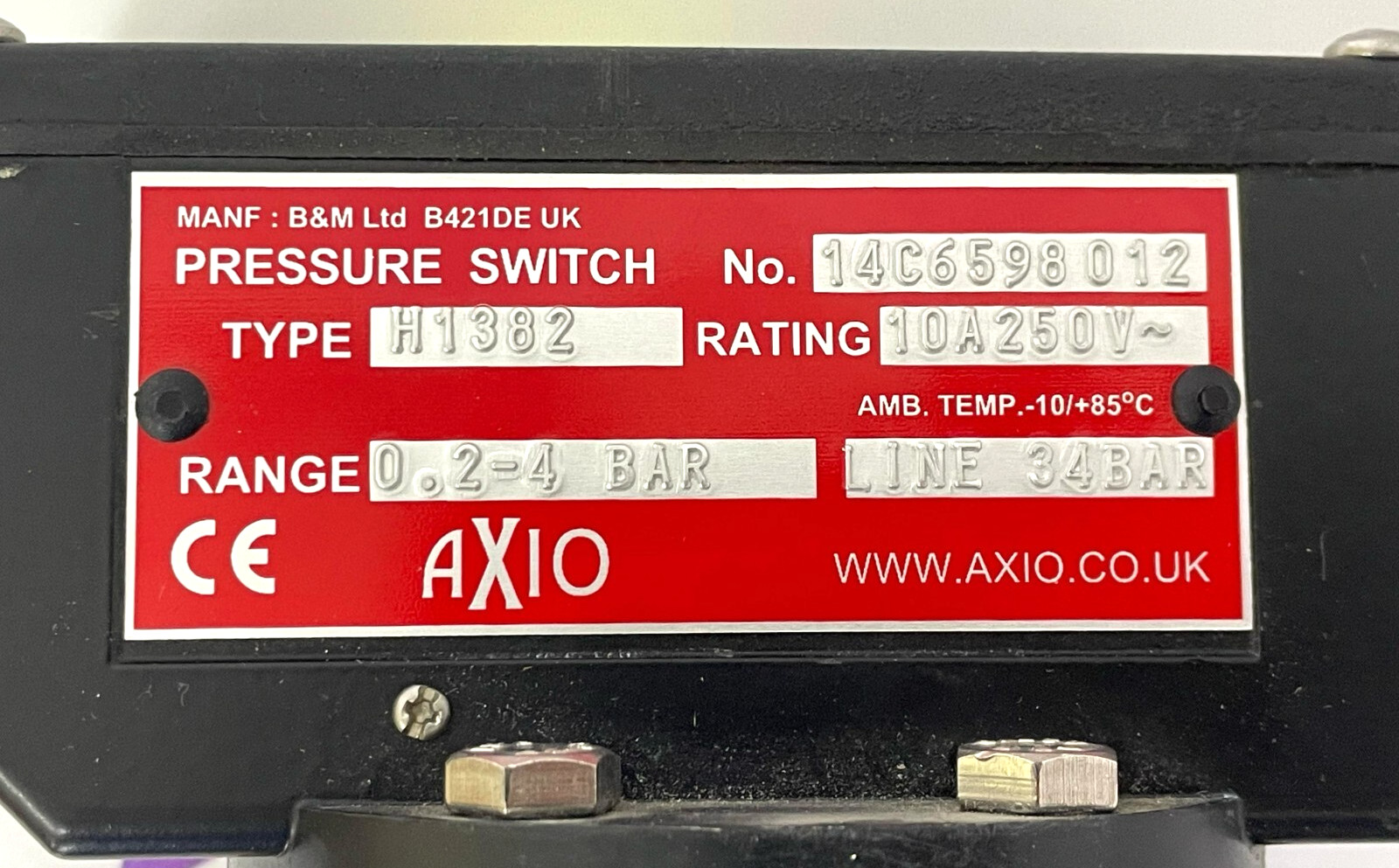 AXIO B&M H1382 Pressure Switch