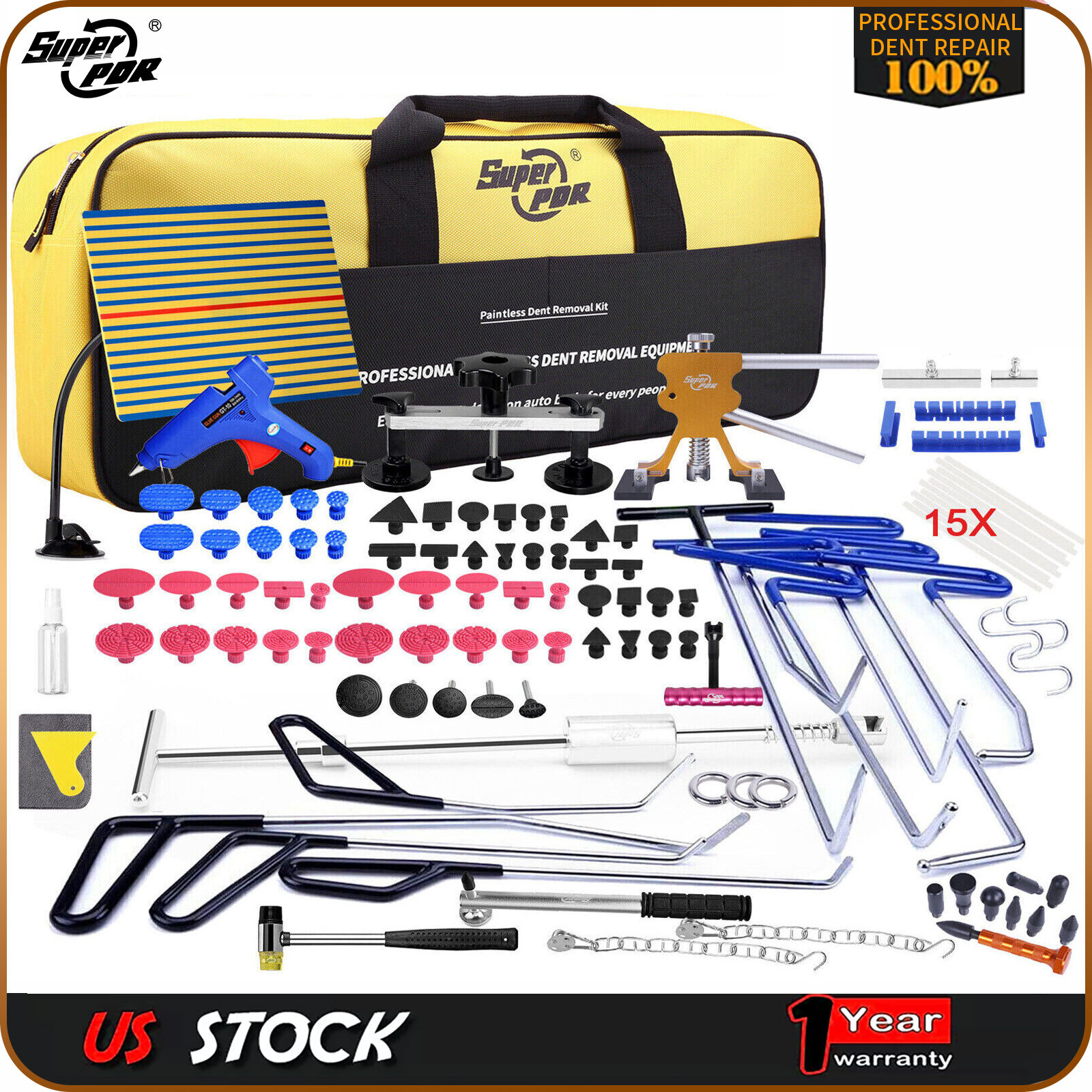 116PCS Paintless Dent Removal Rods Stainless Steel Tool Kit PDR Dent Repair kit