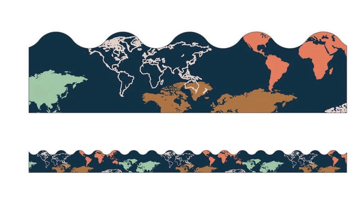 Carson Dellosa Education World Map Border  13 Scalloped Strips 39’