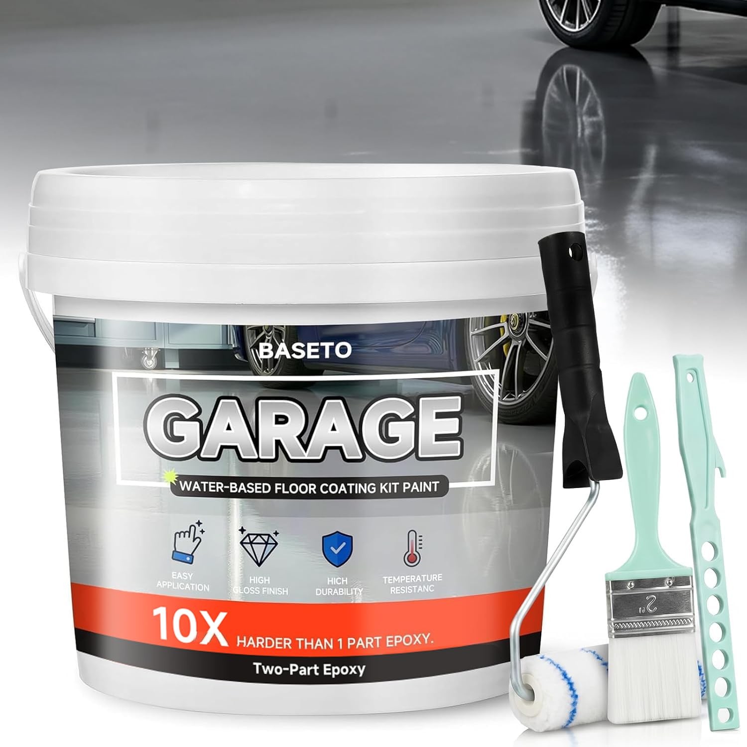 Garage Floor Epoxy Kit, 2K Epoxy Floor Paint with Tools, Epoxy Coating for Concr