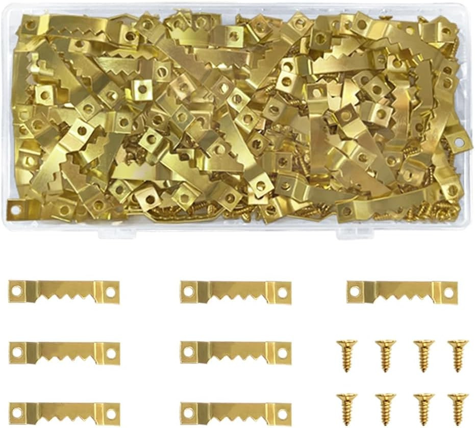 100 Pack Small Sawtooth Picture Hangers with 200 Pieces Screws, Steel Picture Ha