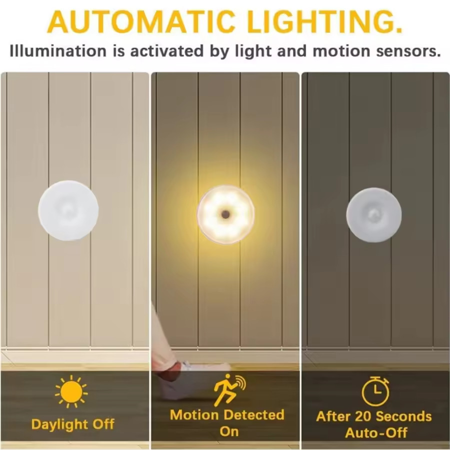 LED Motion Sensor Under Cabinet Closet Light USB Rechargeable Kitchen Lamp