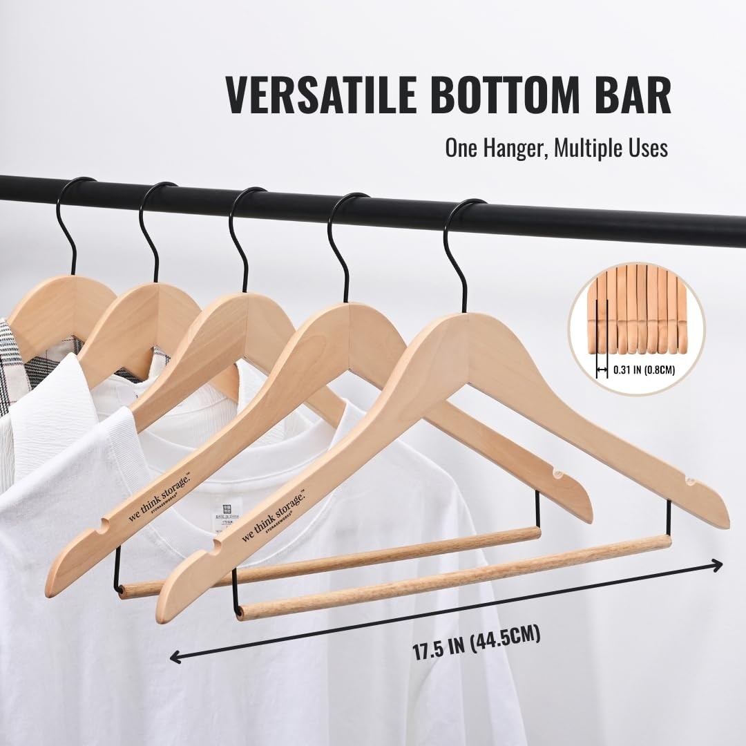 Set of Wooden Hangers 20 Pack & Pant Hanger 10 Pack, Smooth Wood Hangers with...