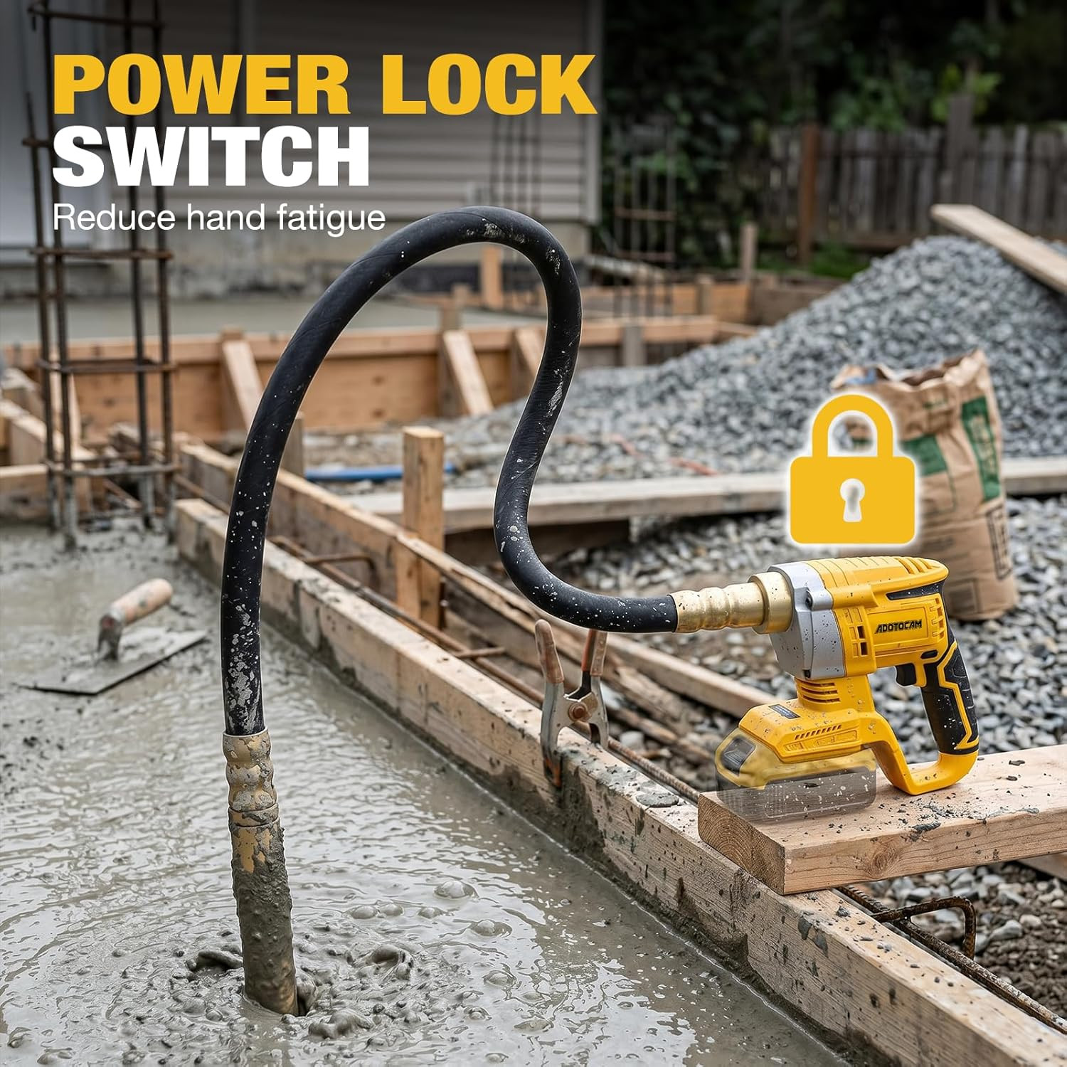 Handheld Concrete Vibrating Tool Compatible with Dewalt 20V Battery (No Battery)