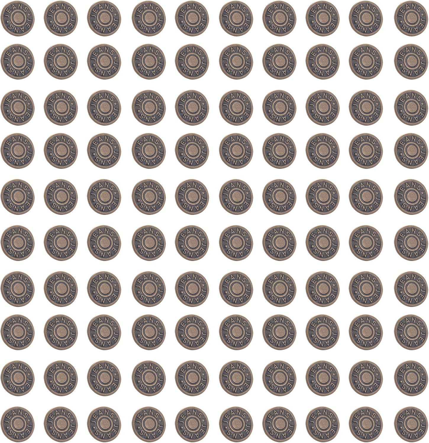 100 Sets Buttons for Jeans,No-Sew Removable Adjustable Metal 100, Silver13