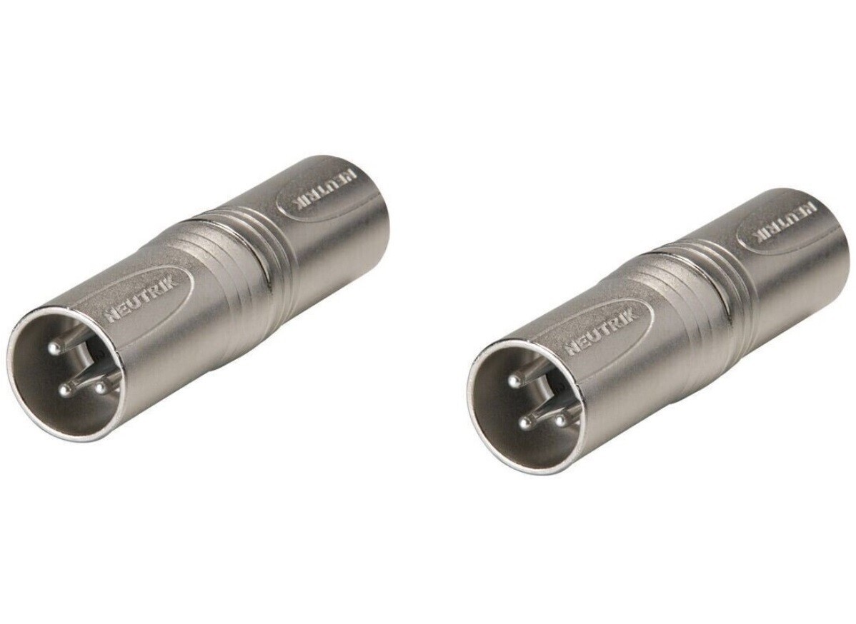 (2) Two Genuine NEUTRIK NA3MM 3-Pin XLR Male to XLR Male Coupler Adapter