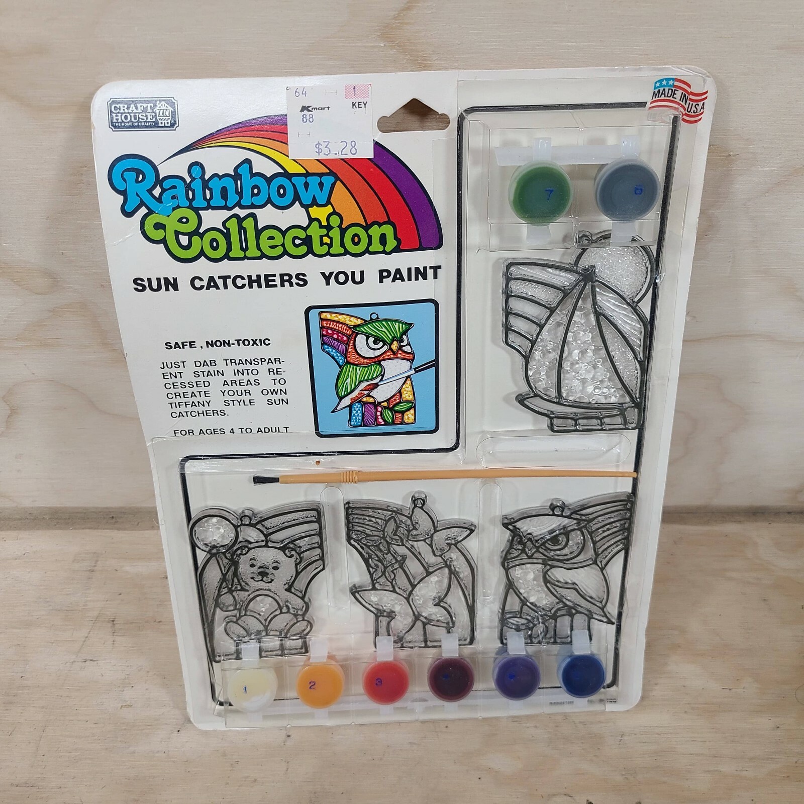 Vintage NOS SunCatcher Kit Craft House Rainbow Collection Owl Boat Bear Paint