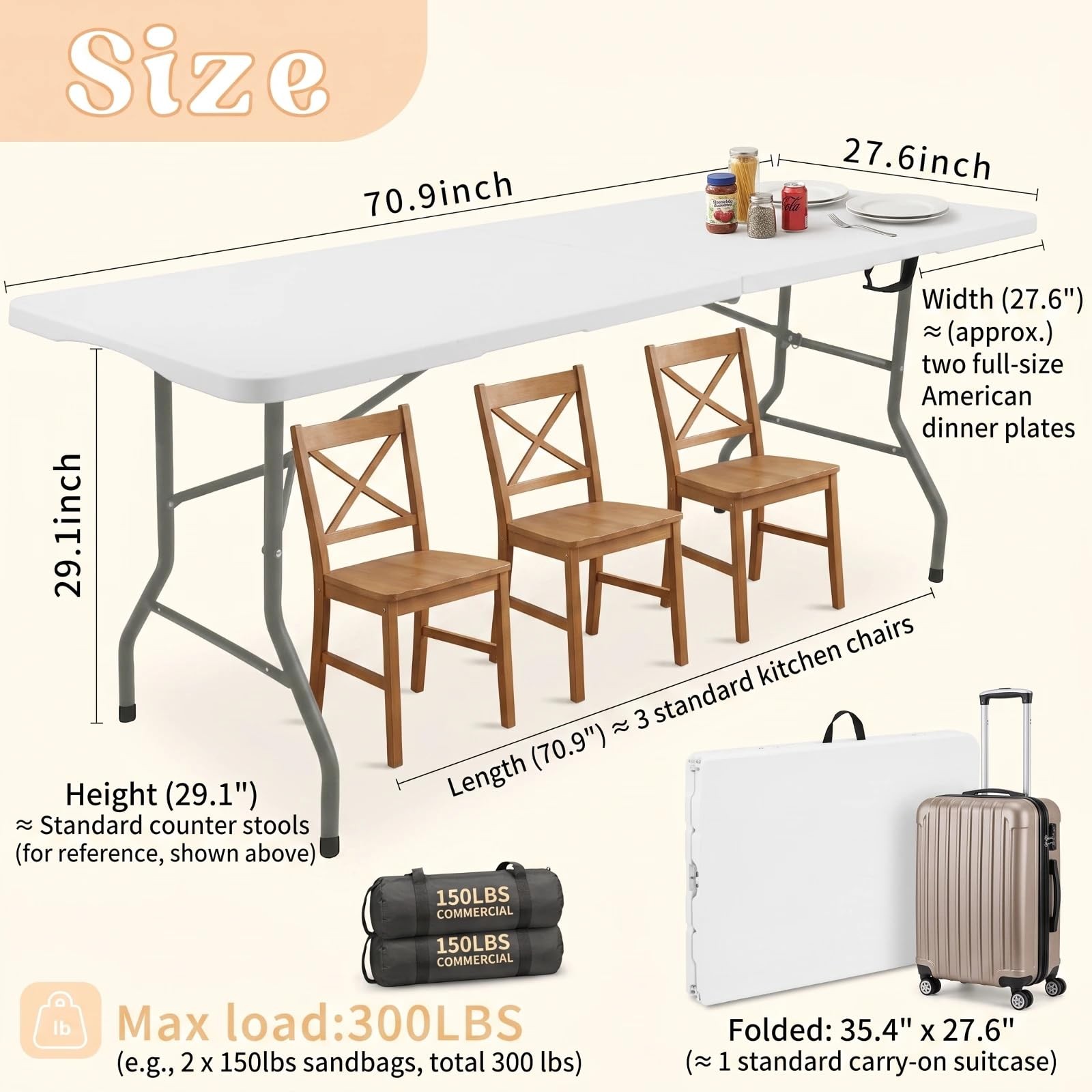 Best Folding Table 6 FT Lightweight Camping White Portable Plastic Rectangular
