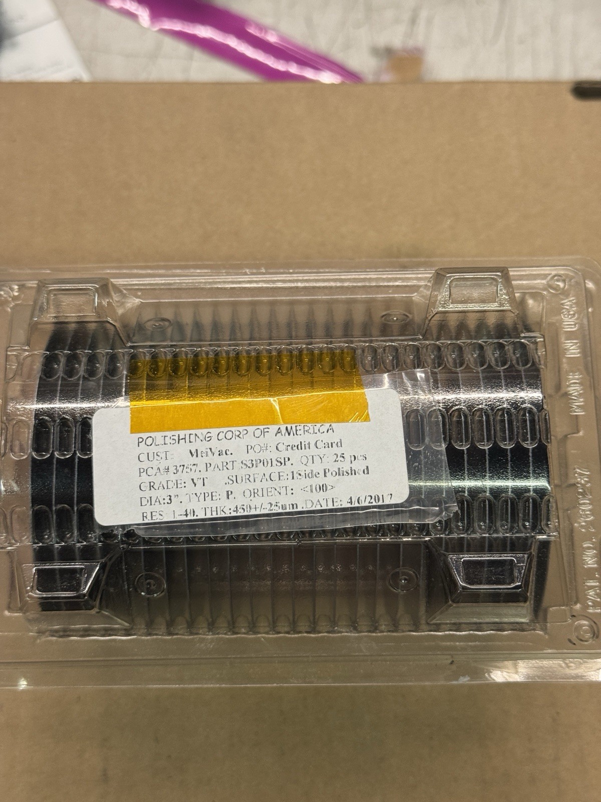 25pcs, 3" Silicone Wafer, 100mm, Single-side Polished P Type 450 +/- 25um