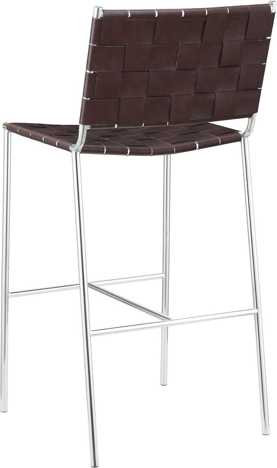 Adelaide Brown Upholstered Pub Height Bar Stool with Chrome Accents