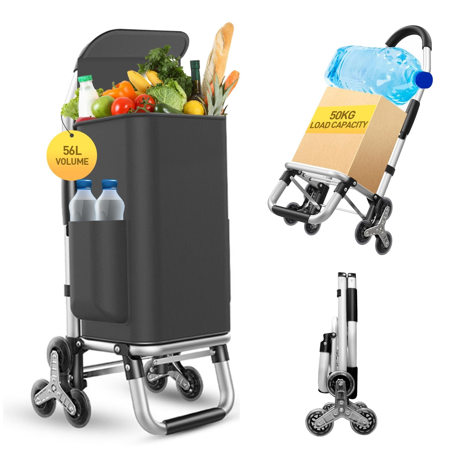 Heavy Duty 3 in 1 Shopping Cart, Foldable Hand Truck with 6 Wheels