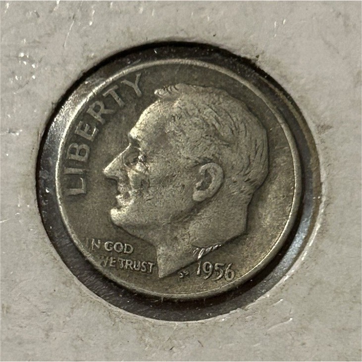 1956 Roosevelt Dime 10C Silver 0.9 Fine Business Strike Philadelphia Mint