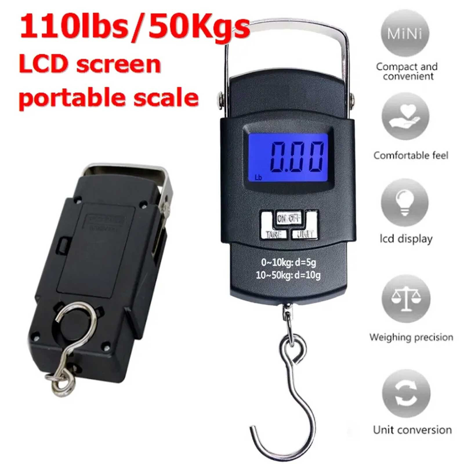 Portable Fish Scale Travel LCD Digital Hanging Luggage Electronic 110lb / 50kg