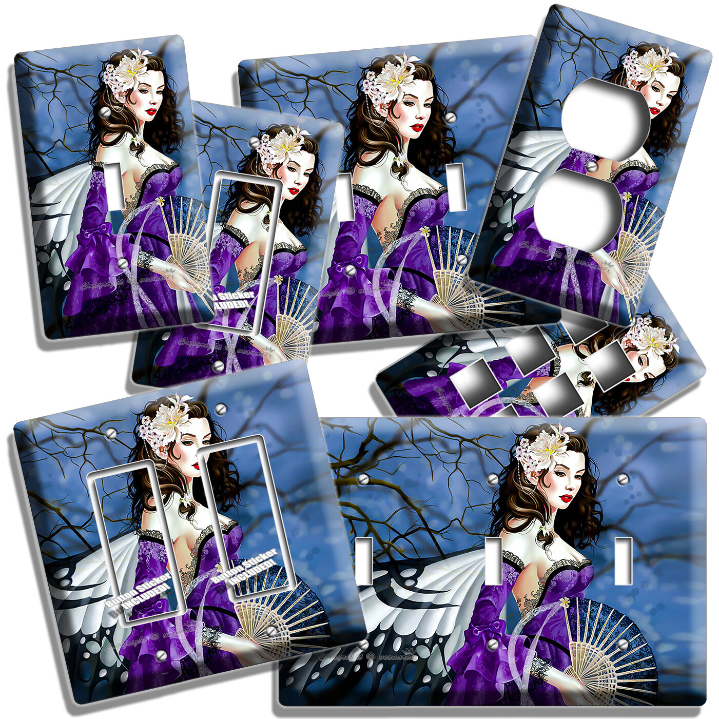 ASIAN BEAUTY FAIRY GIRL PURPLE DRESS LIGHT SWITCH OUTLET WALL PLATES ROOM DECOR