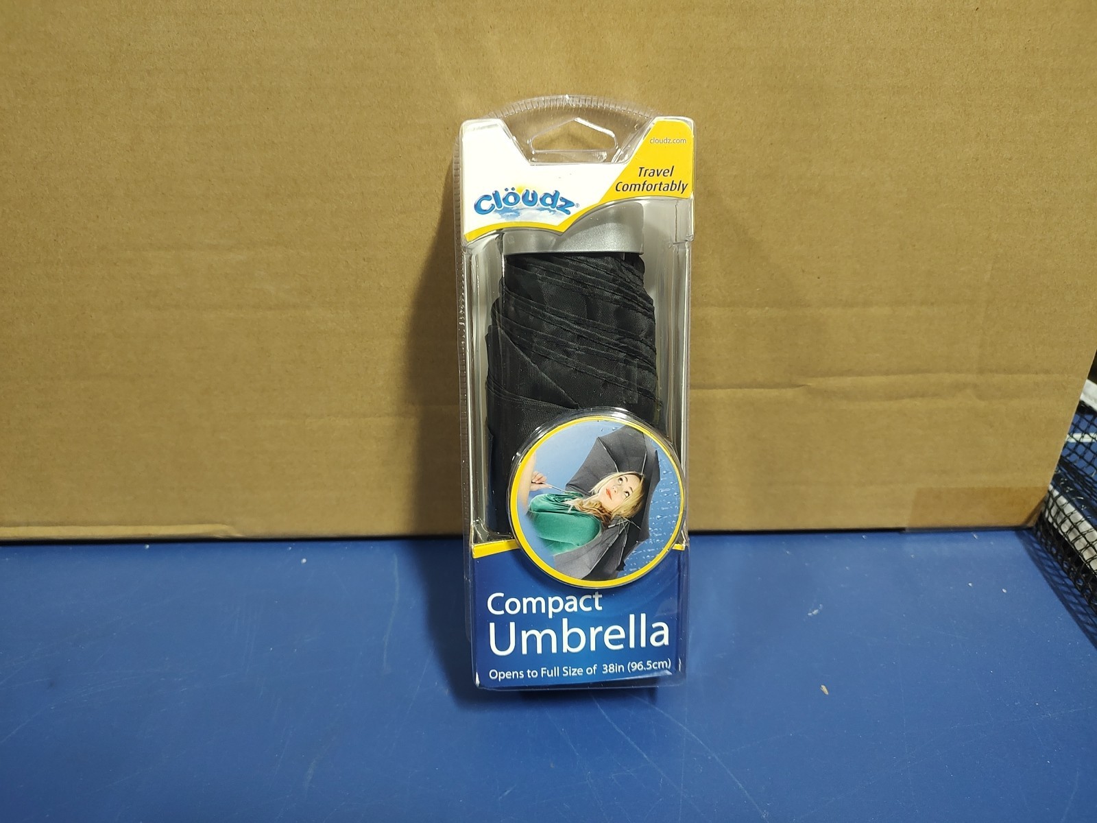 Cloudz Black Compact Umbrella, Opens To 38 In. Metal Frame, New, Unopened