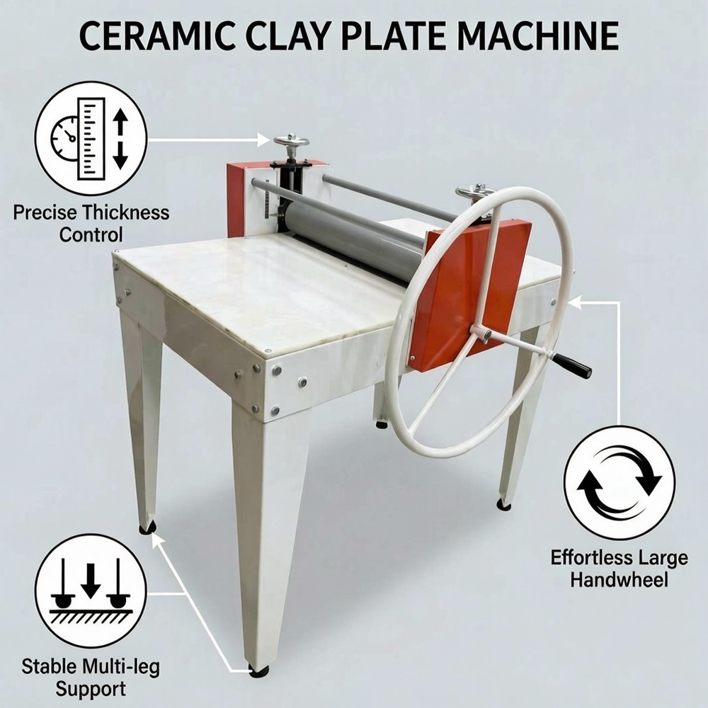 Double Axis Clay Plate Machine Hand Press Slab Roller Mud Plate Machine w/Scale