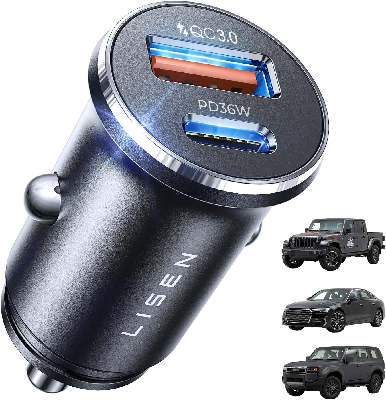 LISEN 54W Mini Cigarette Lighter Adapter Car Charger USB C Fast Charging, 12V Ci