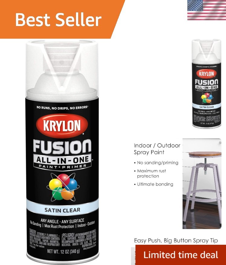 Krylon Fusion 12 oz Clear Spray Paint - Fast-Drying, Multi-Surface Adhesion