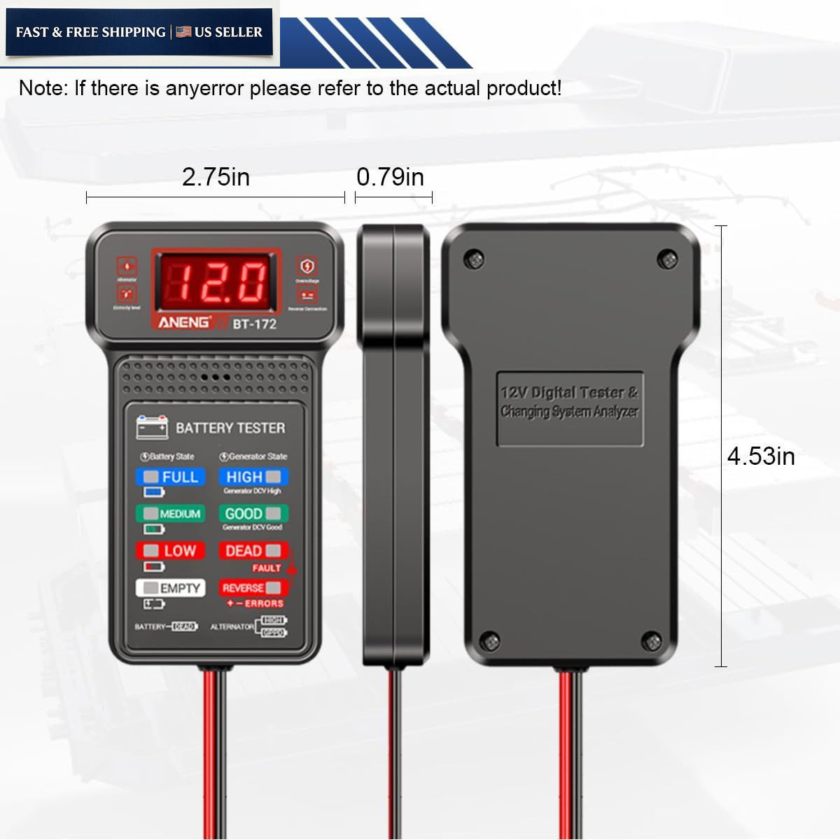 12V Car Battery Tester Load Digital Auto Alternator Analyzer LCD Display Tool