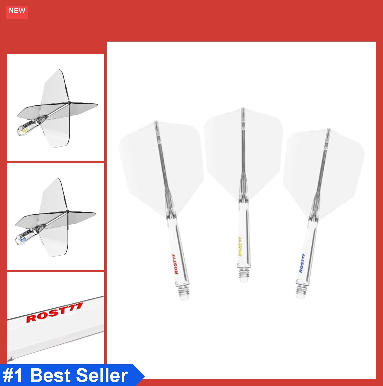 Dart Shaft and Flight Set Hexagonal Big Wing 1048mm² Clear Reinforced Ribs Set