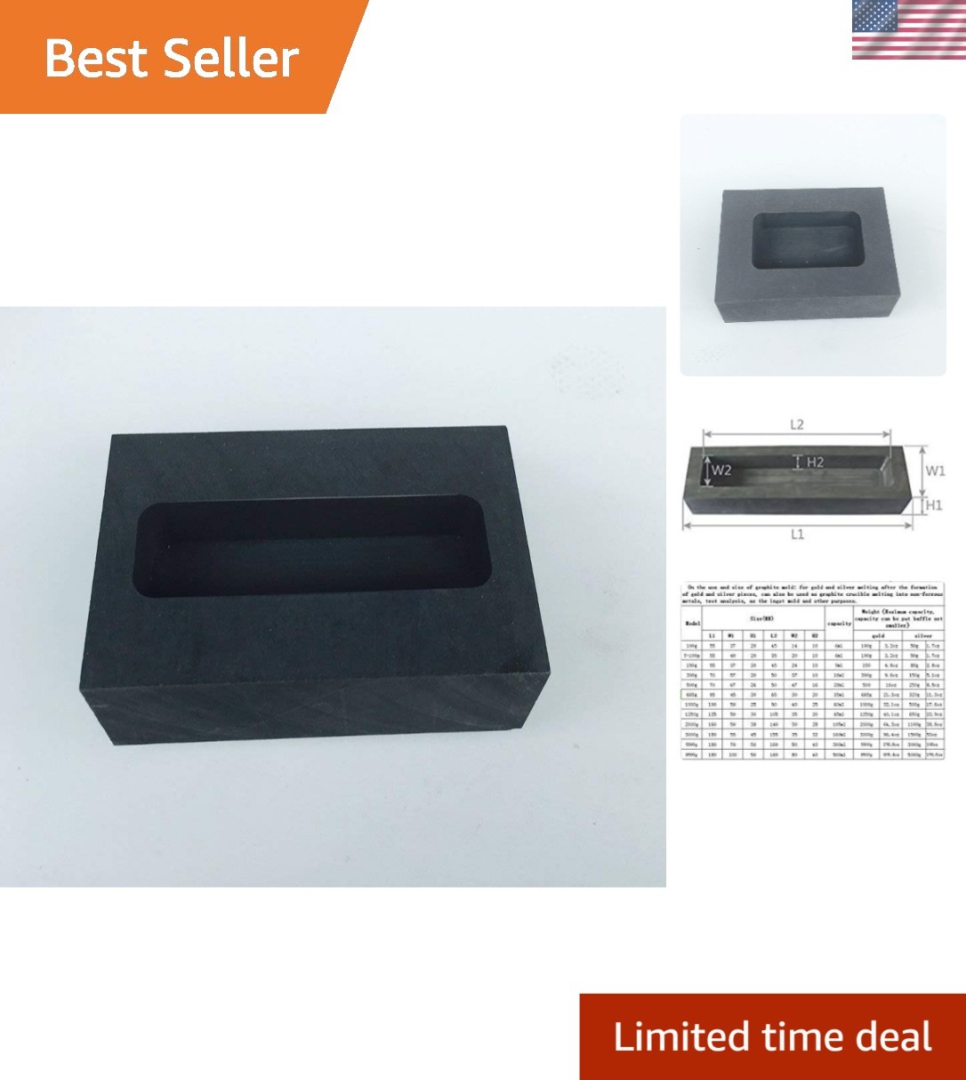 100g Graphite Ingot Mold for Gold & Silver Melting - Durable Crucible Design