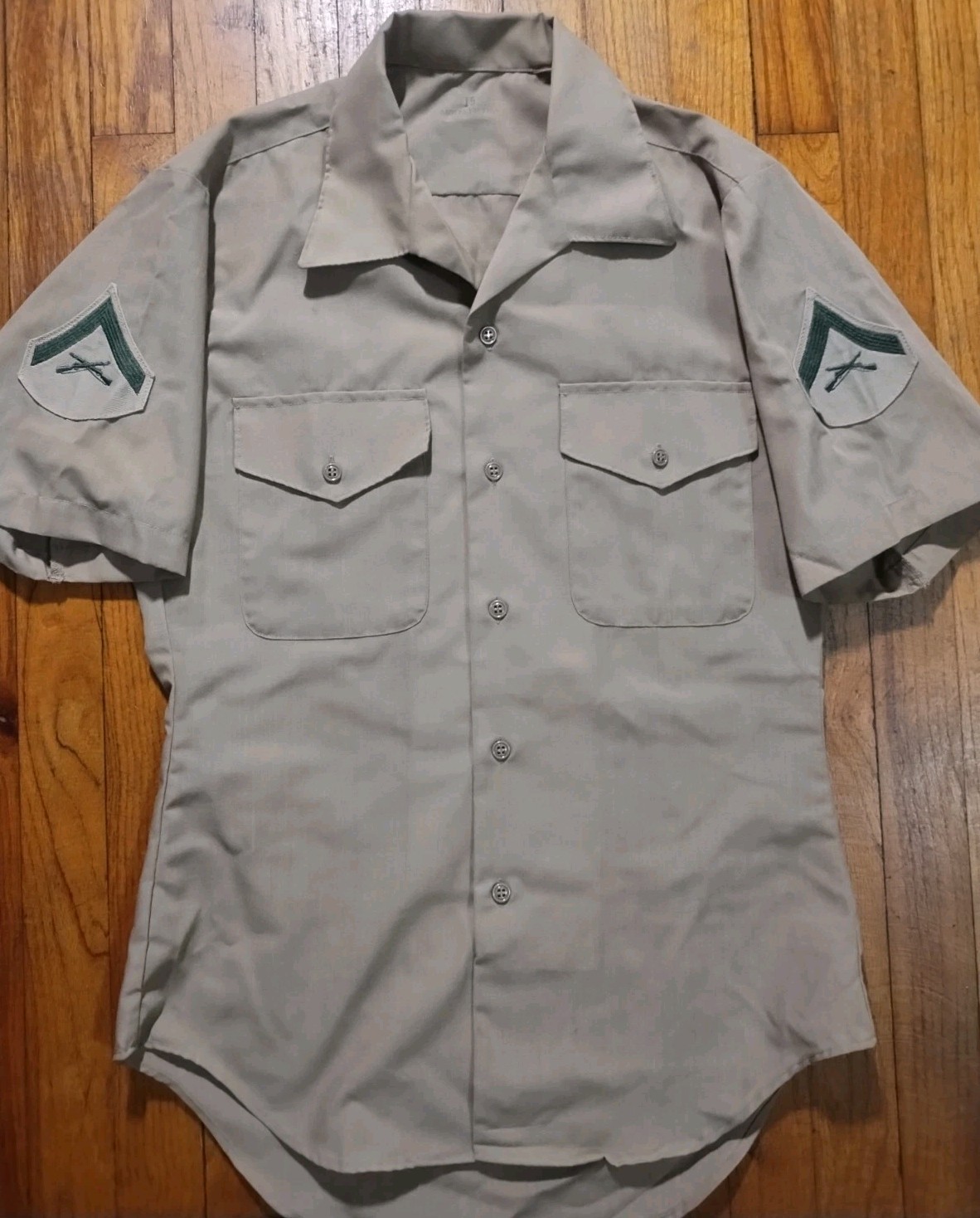 USMC MARINE CORP Shirt Men's 15 Khaki Tan Short Sleeve  Dress Uniform WW2 Korea