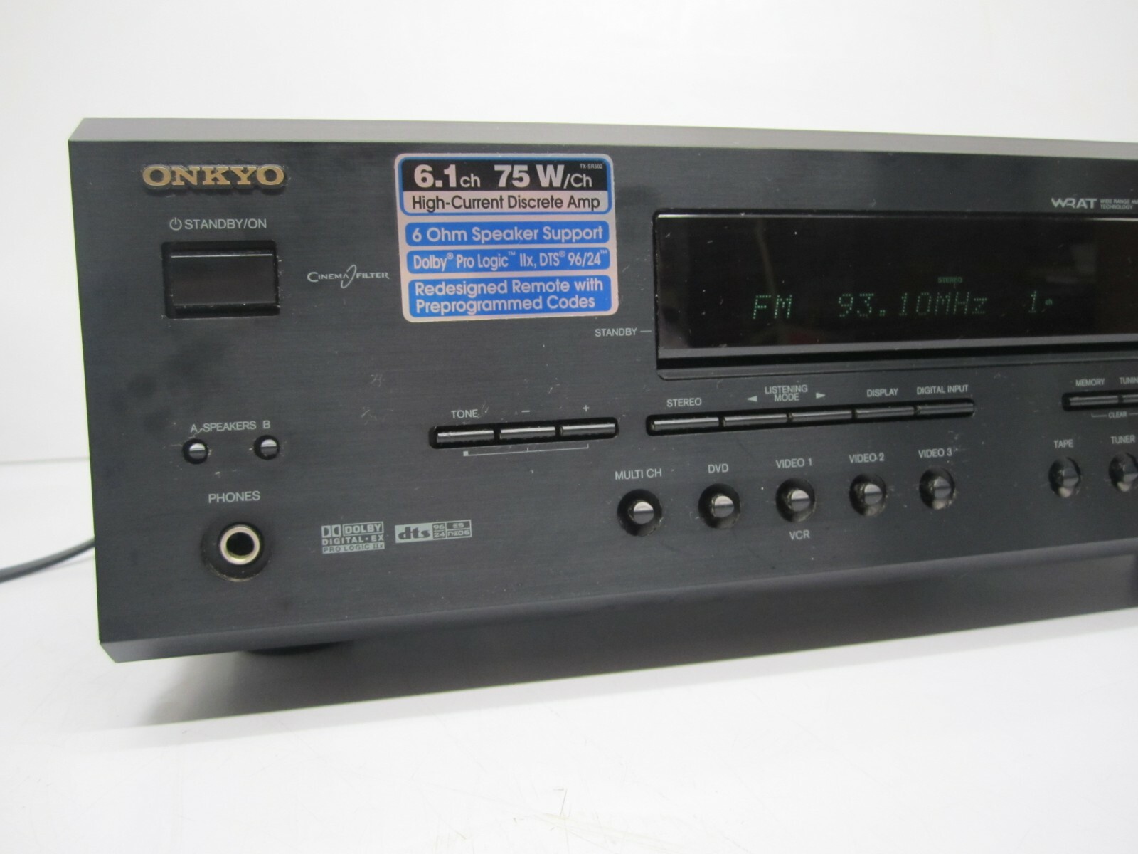 Onkyo TX-SR502 Theater 6.1 Surround Sound Audio Video AV Receiver No Remote