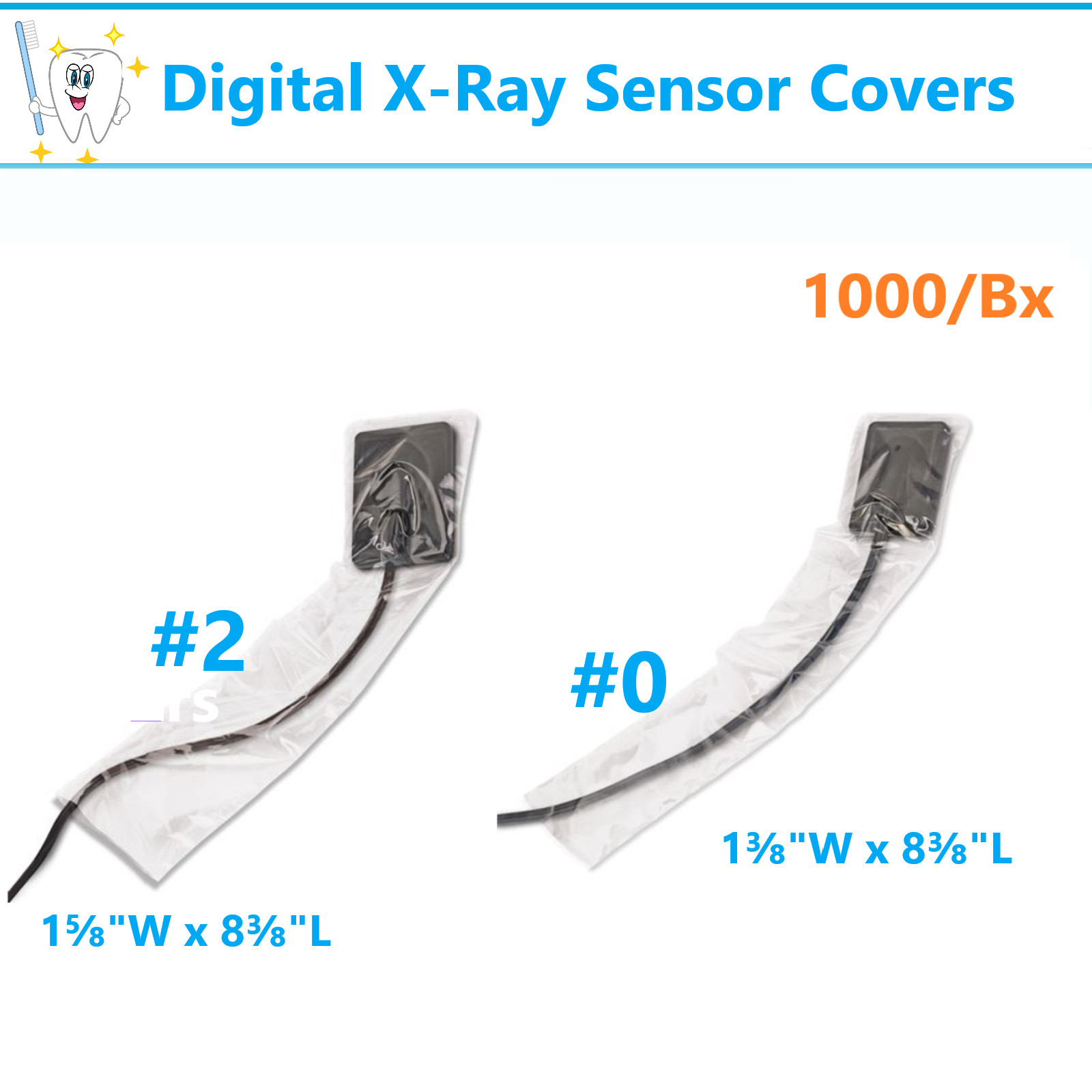 1000 Dental Digital X-Ray Sensor Cover #2 or #0 Sleeves, 1000/Bx, Top Value Deal