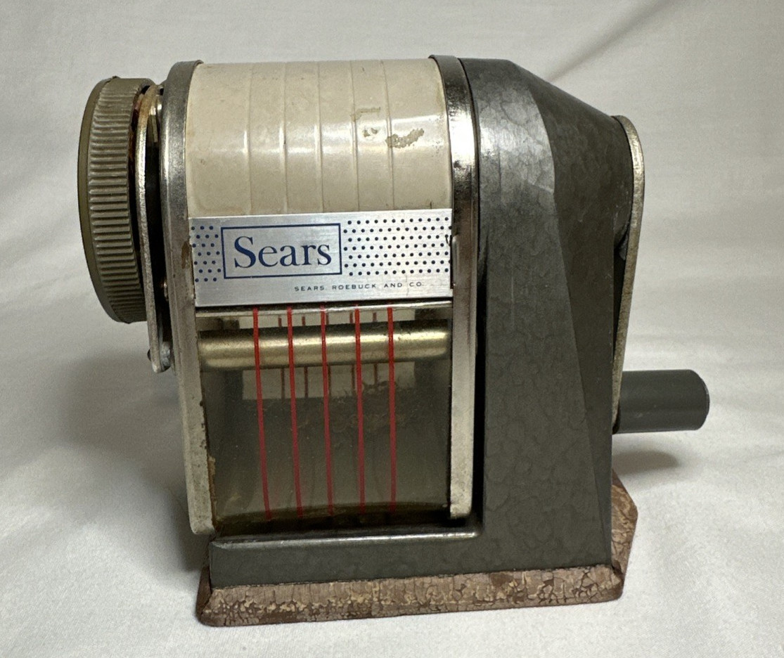 Vintage 1960s Sears Roebuck & Co. Manual Pencil Sharpener Desk Weighted Base