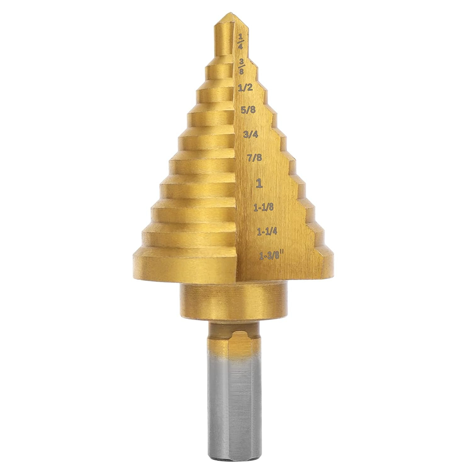 10 Sizes Titanium Step Drill Bit, 1/4 to 1-3/8 Inches High Speed Steel Step Dril