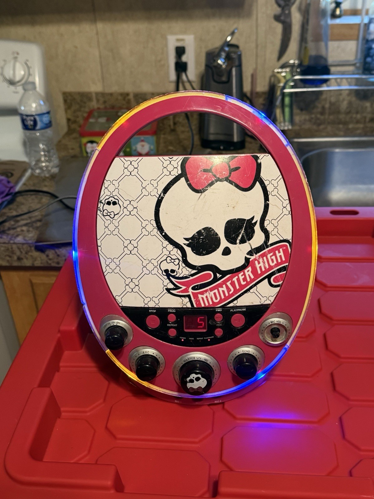 Monster High Disco Party CD Player & Karaoke Machine Missing Mic Knob TESTED