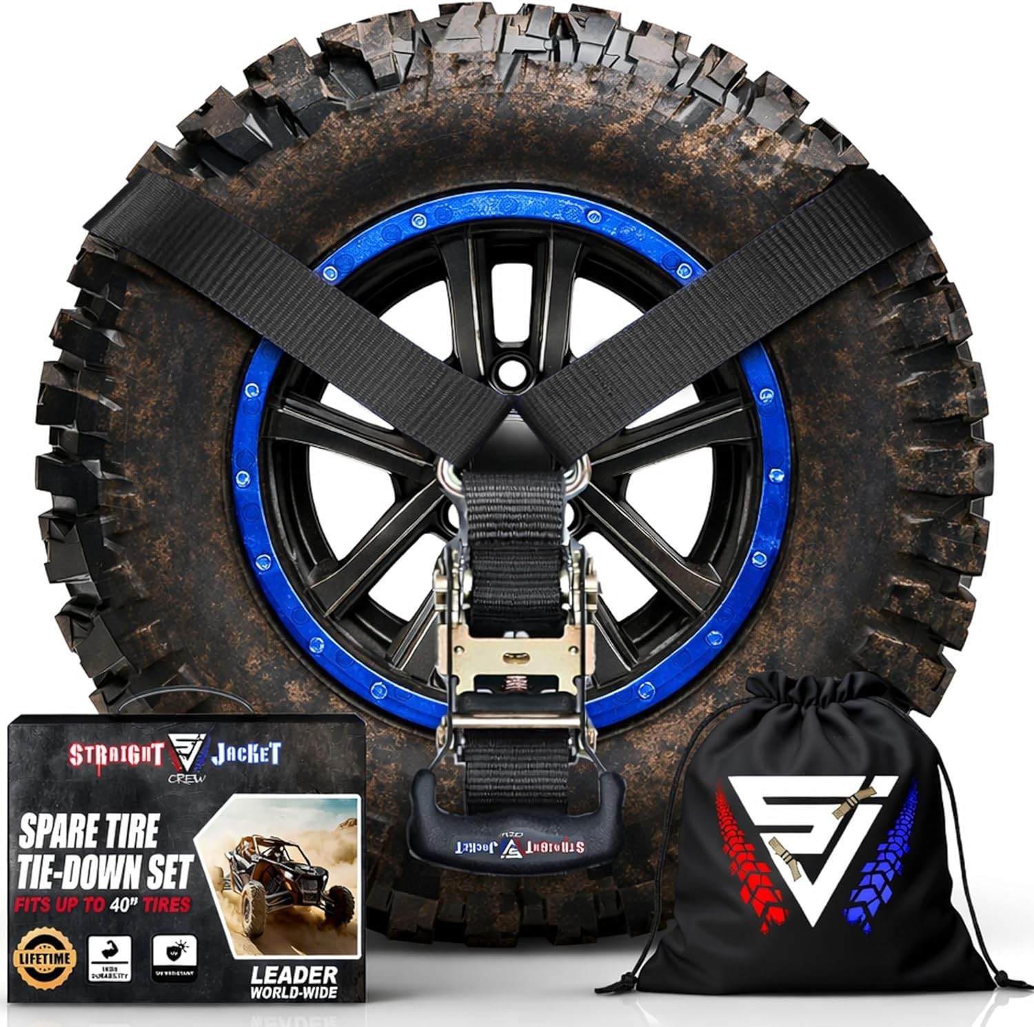 Y Strap for Spare Tire - Heavy Duty Spare Tire Strap for UTV, Offroad Black