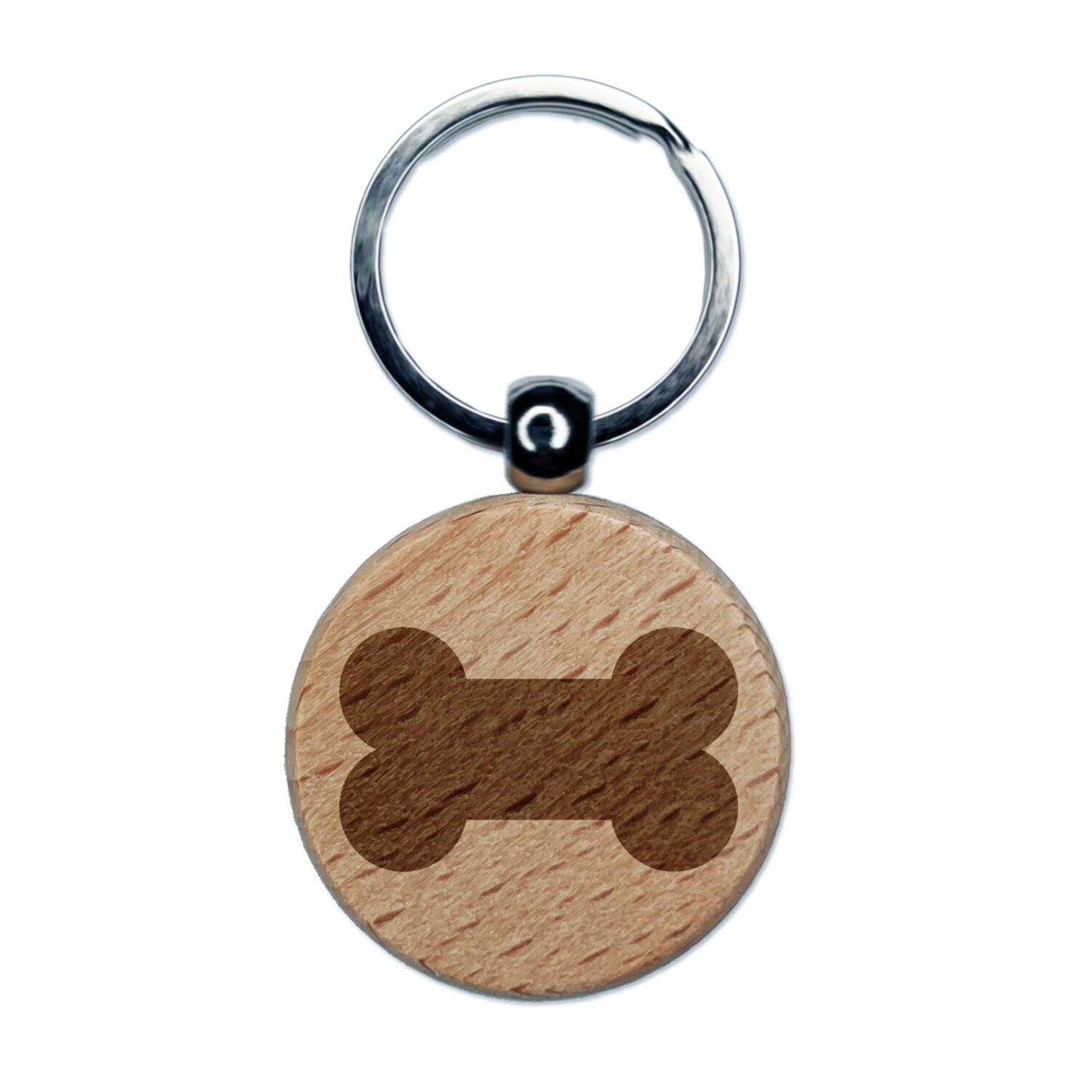 Dog Bone Engraved Wood Round Keychain Tag Charm