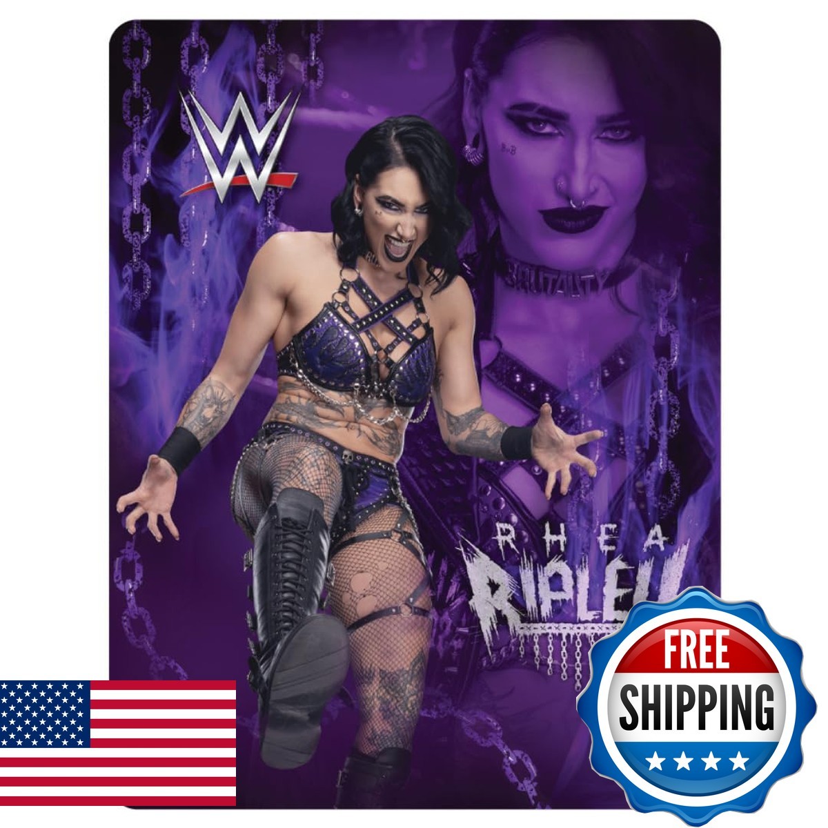 WWE Rhea Ripley Main Event Champions Throw Blanket 46 in x 60 in Franco