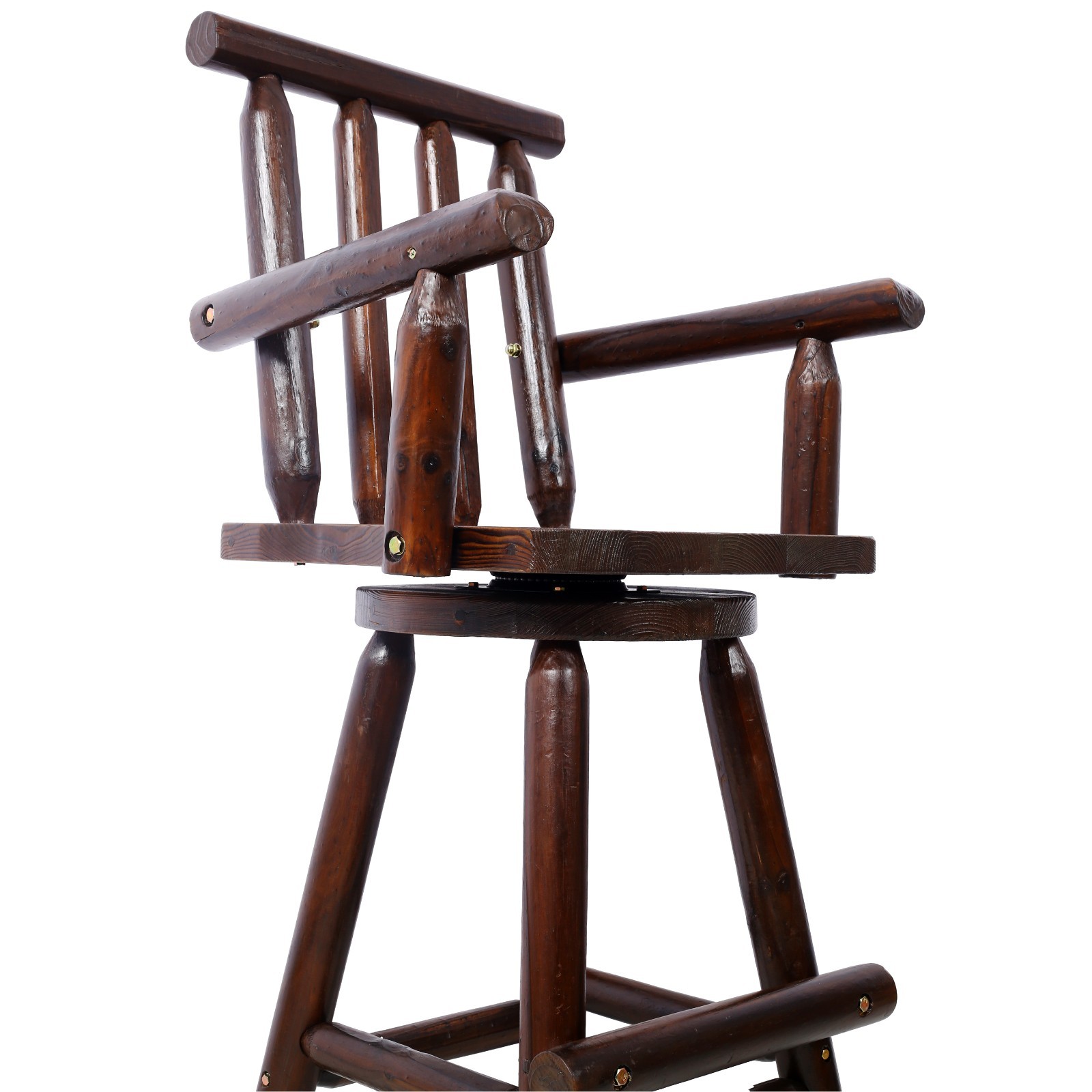 Rustic Fir Wood Bar Stool with Footrest & Wide Armrest, Brown