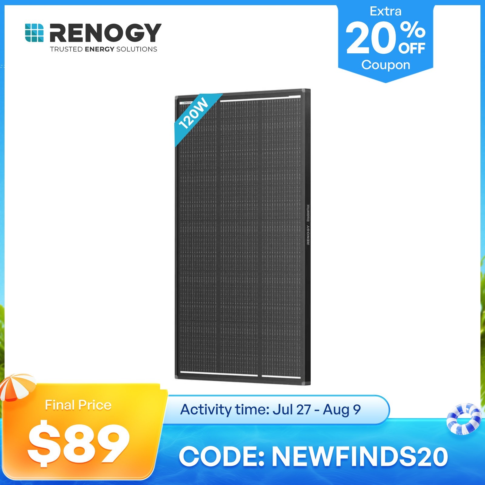 Renogy 120W ShadowFlux Anti-shading N-Type Solar Panel