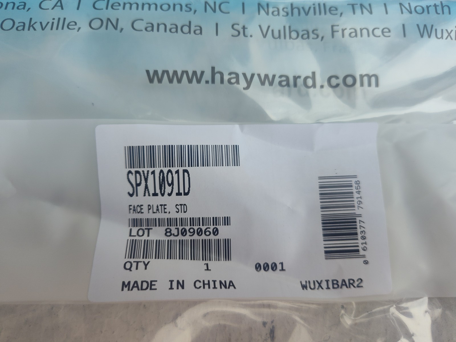Hayward SPX1091D Standard Face Plate Replacement NEW OEM