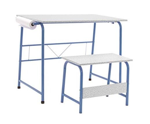 Project Center, Kids Craft Table with Bench In / Spatter Gray 55126 Blue