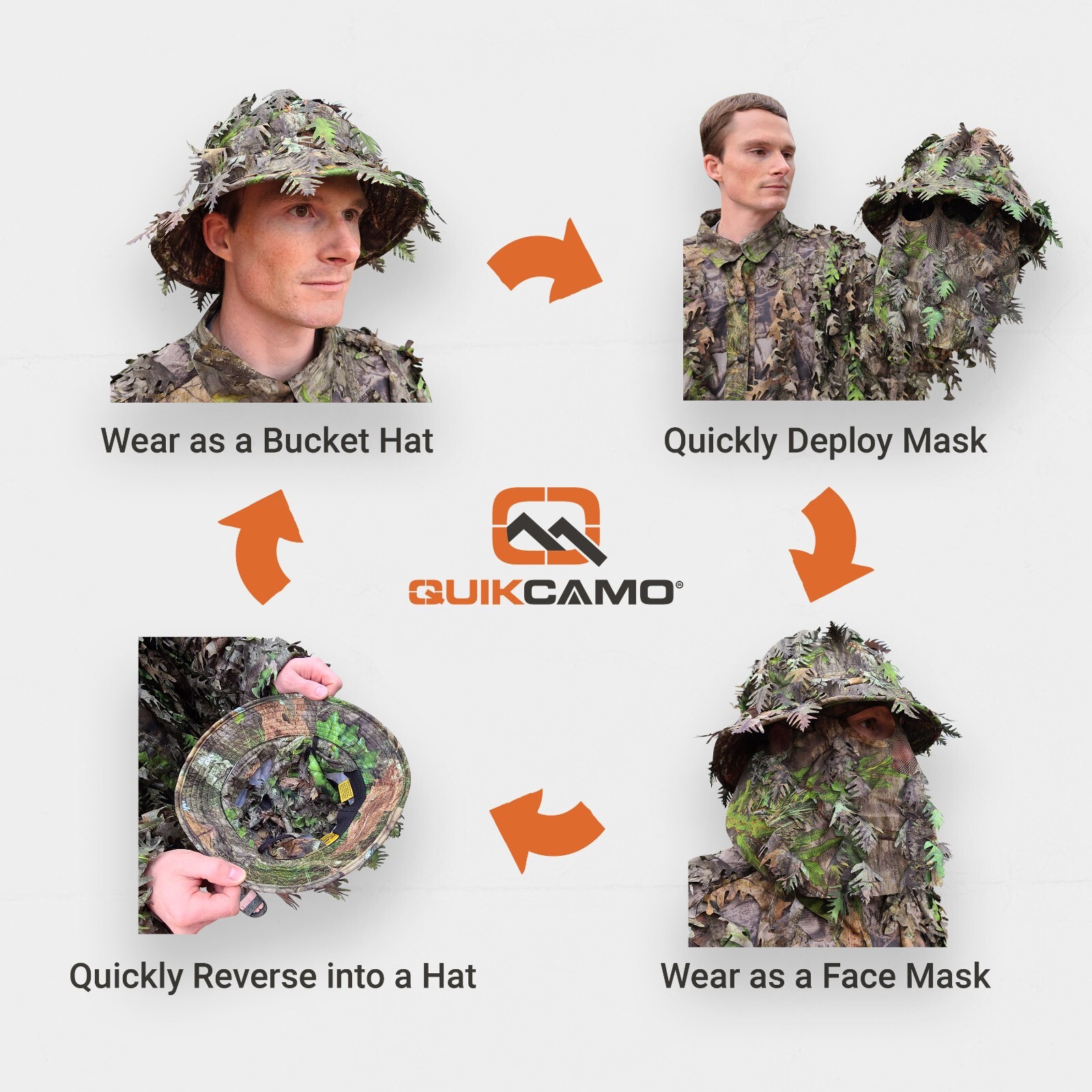 Mossy Oak and Realtree 3D Leafy Camo Bucket Hat Face Masks (Adjustable OSFM)