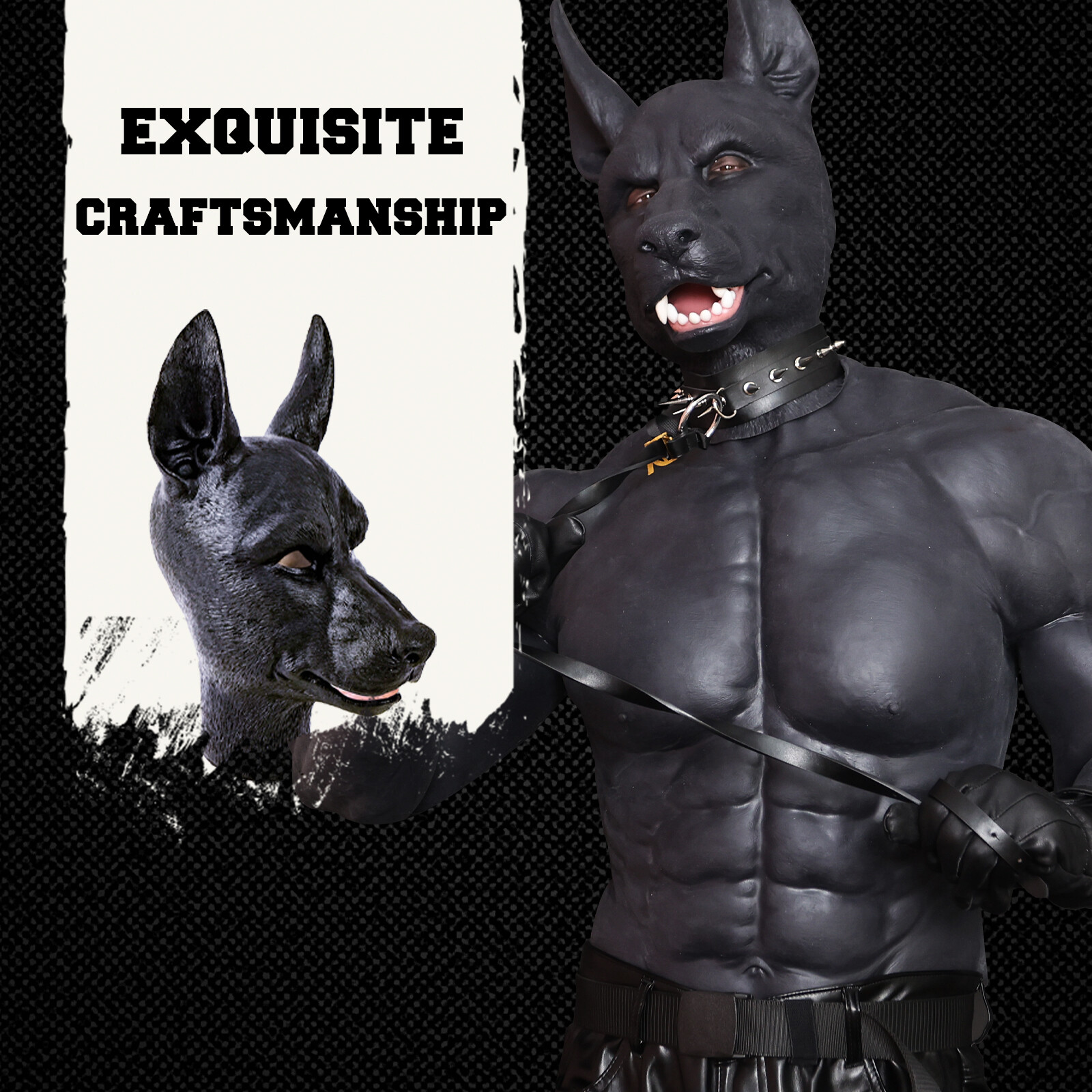 Smitizen Realistic Silicone Black Dog Animal Full Cover Headwear Mask for Cos
