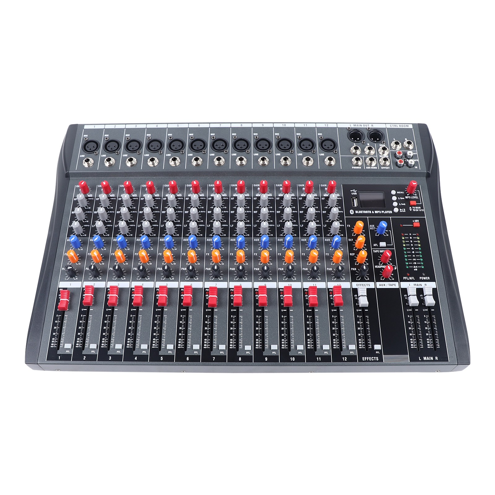 12 Channel Audio Mixer Bluetooth USB DJ Sound Mixing Console Amplifier Studio