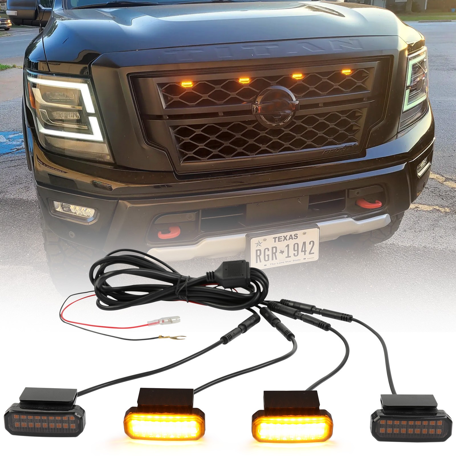 Smoked Raptor Style LED Marker Front Grille Grill Light Kit For Nissan Titan XD