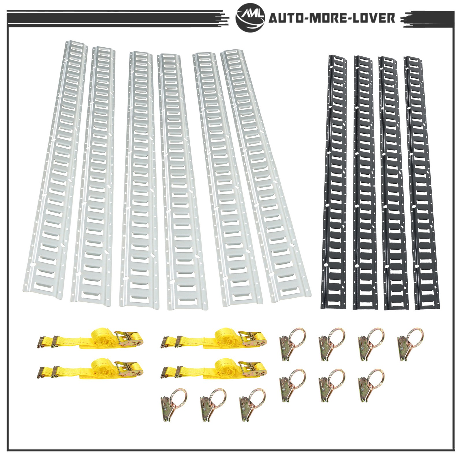 5 Feet Long E Track Rails Combo Pack 24 Pieces Black & Galvanized Finish Metal