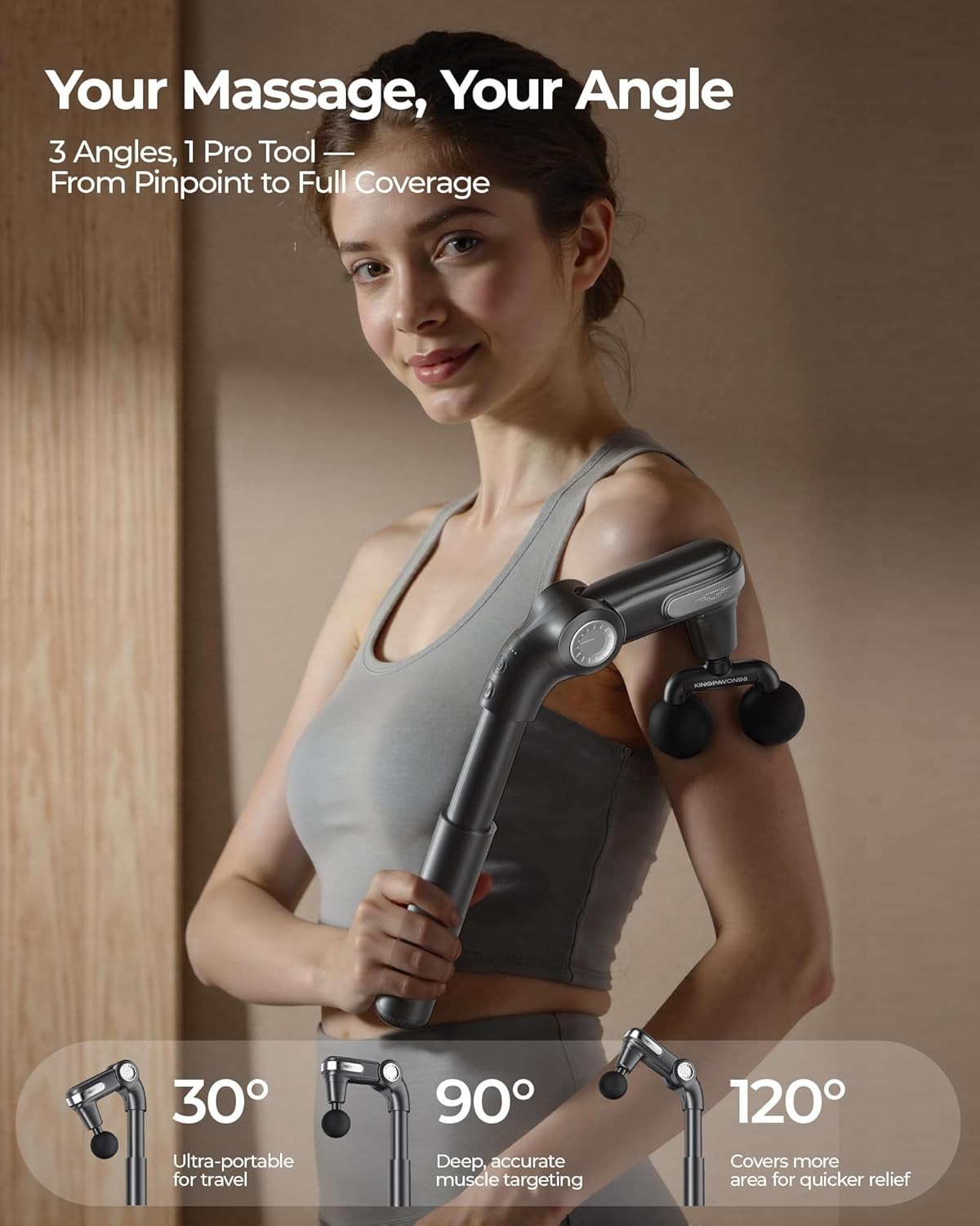 Foldable Massage Gun with Dual-Ball Head, Adjustable Head & Extendable Handle,